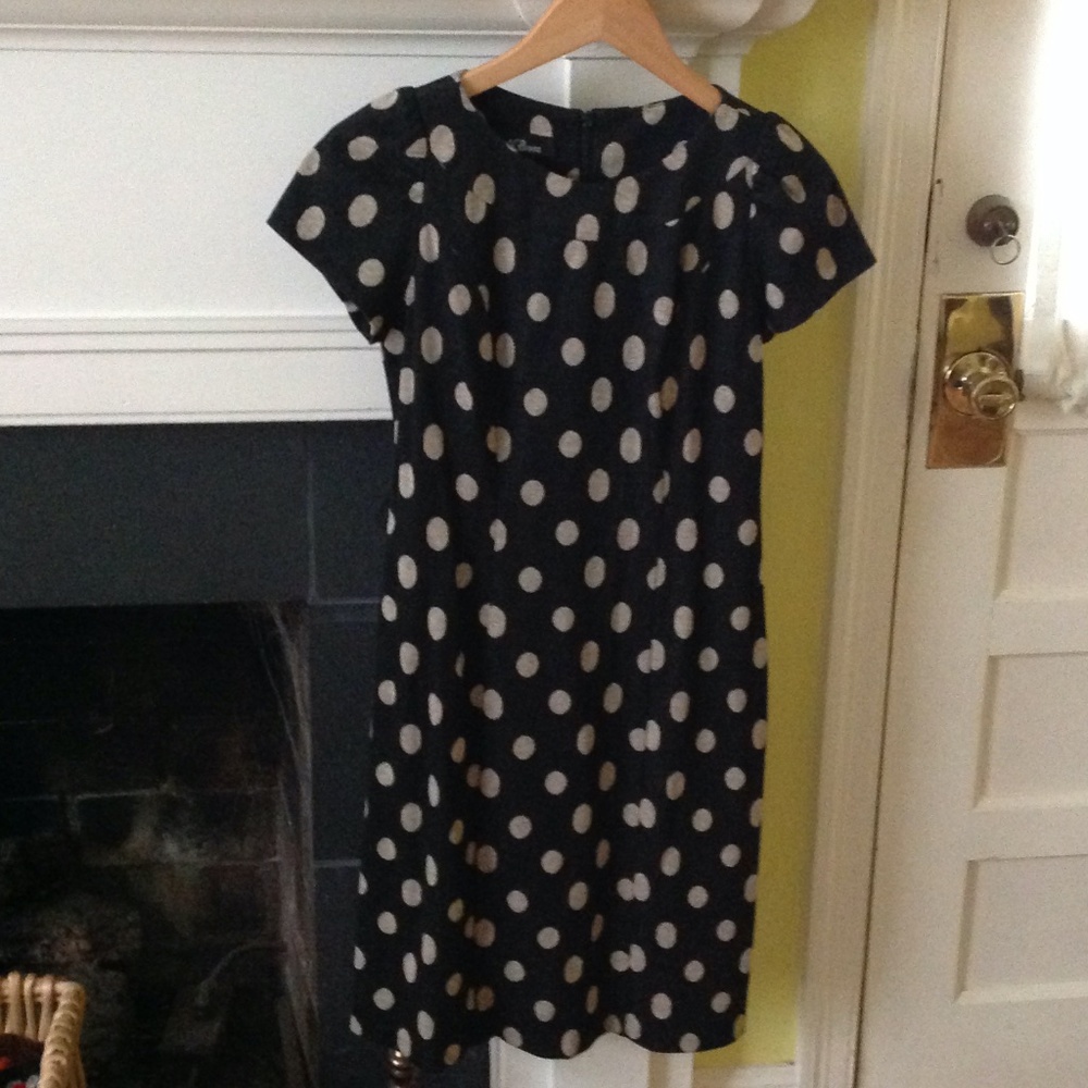 AGB Belted Dotted Sheath Dress Black & Tan - Sz 8